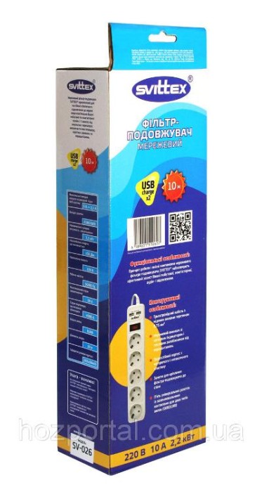 купить купить Сетевой фильтр-удлинитель &quot;SVITTEX&quot; 10.0м 10А 220В.- 2*USB 5V 2.1A.  