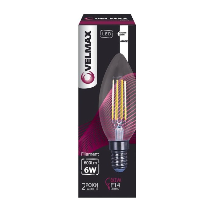 купить купить LED лампа V-Filament-C37 6W E14 4100K 600Lm VELMAX (Велмакс)  