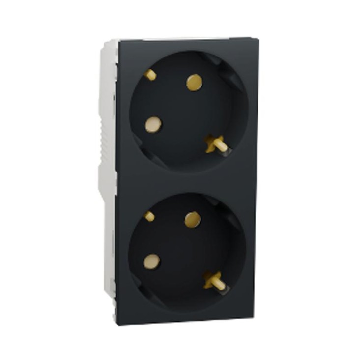купить купить Двойная розетка 45° шторки с з/к антрацит Unica New Schneider Electric (Шнайдер Электрик)  