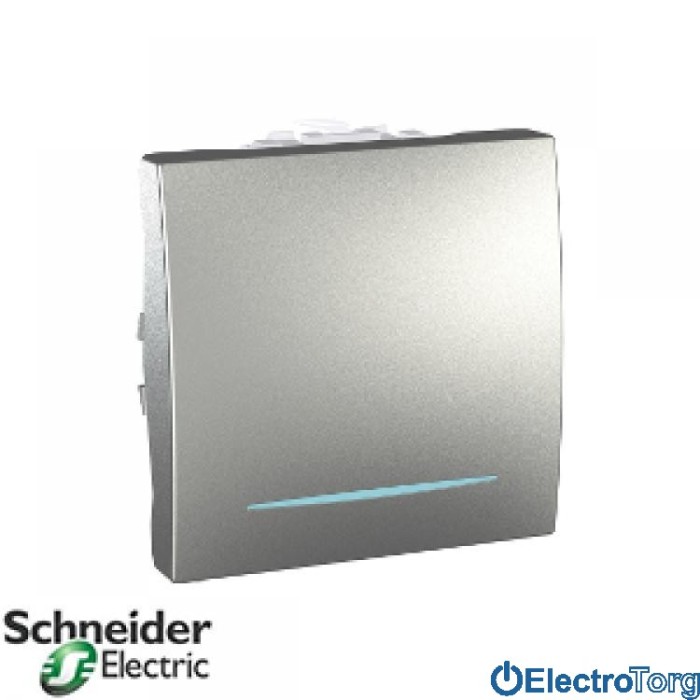 Выключатель 1-клавишный с подсветкой 10AX алюминиевый Unica Schneider