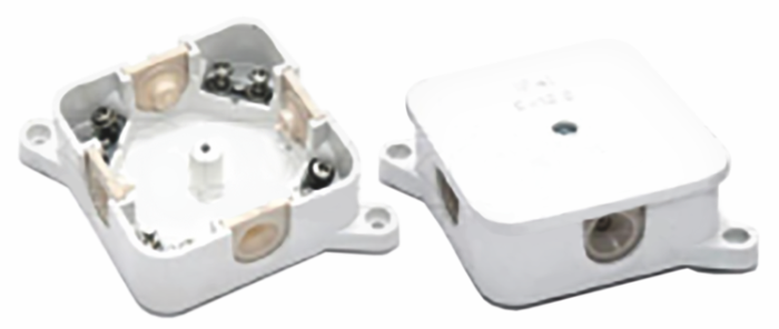 Коробка д/розвед. пров. з клем. колодками 4х2,5, відк.уст. 80х80, h 30мм, IP44, кріпл.кришки-гвинт.