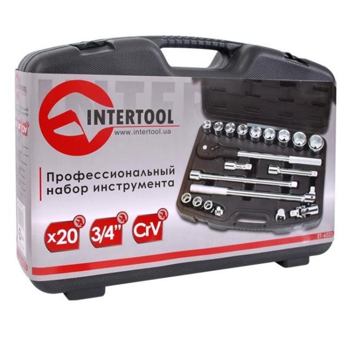 купить купить Профессиональный набор инструмента 3/4&quot;, 20 ед (гол. 19-50 мм) пластиковый кейс INTERTOOL ET-6023  