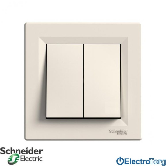 Выключатель кнопочный двухклавишный кремовый Asfora Schneider