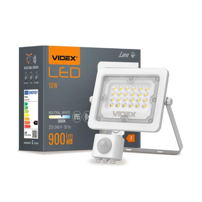 купить купить LED прожектор VIDEX F2e 10W 900Lm 5000K 220V з датчиком руху та освітленості  