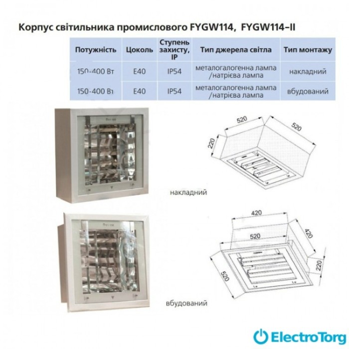 купить купить Корпус светильника промышленного FYGW114-II 150-400Вт E40 встроенный IP54 Delux  