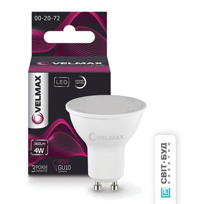 купить купить LED лампа V-MR16, 4W, GU10, 4100K, 360Lm, угол 120° Velmax  