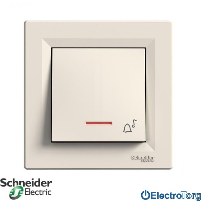 Выключатель кнопочный одноклавишный с подсветкой (символ звонок) кремовый Asfora Schneider Electric (Шнайдер Электрик)