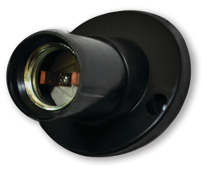 Патрон Е27 накладний, карболіт, чорний, косий (Е27ФпП-03)