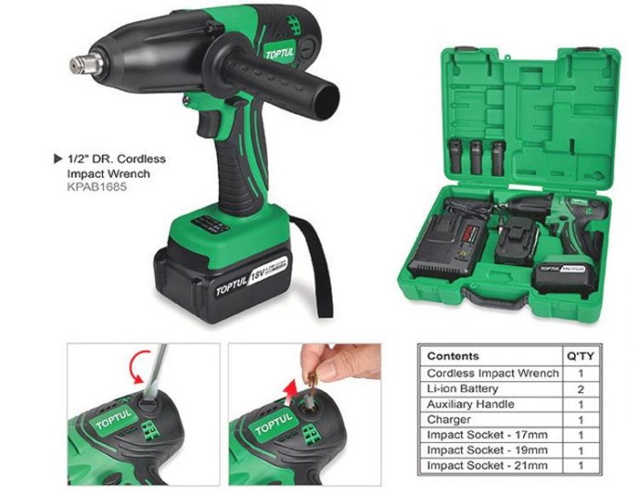 Аккумуляторный гайковерт TOPTUL 1/2&quot; 850Nm 2200об/мин KPAB1685E