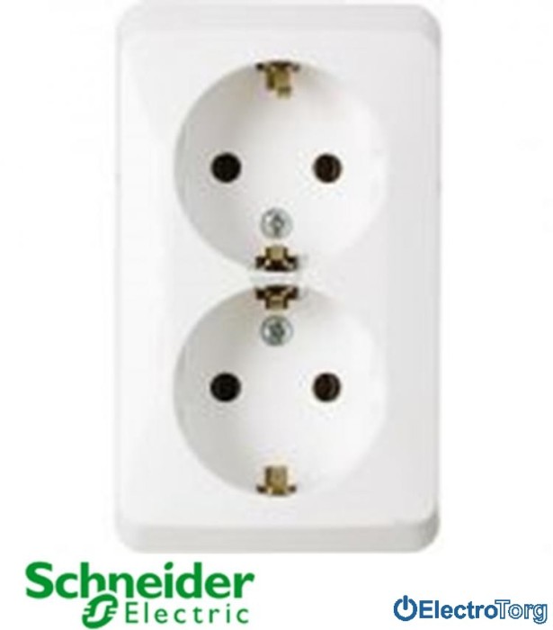 купить купить Розетка двойная с заземлением со шторками 16A 220V белая Prima Schneider Electric (Шнайдер Электрик)  