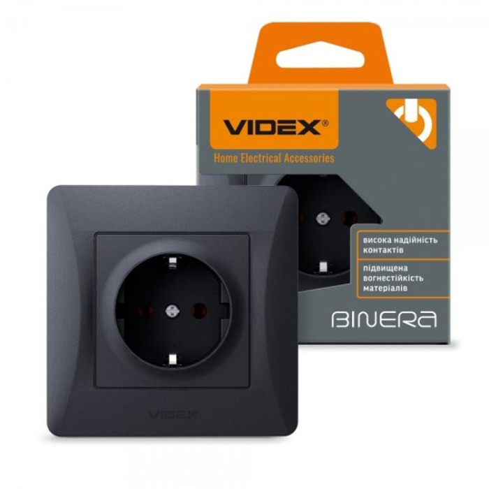 купить купить Розетка одинарная с заземлением черный графит VIDEX BINERA  