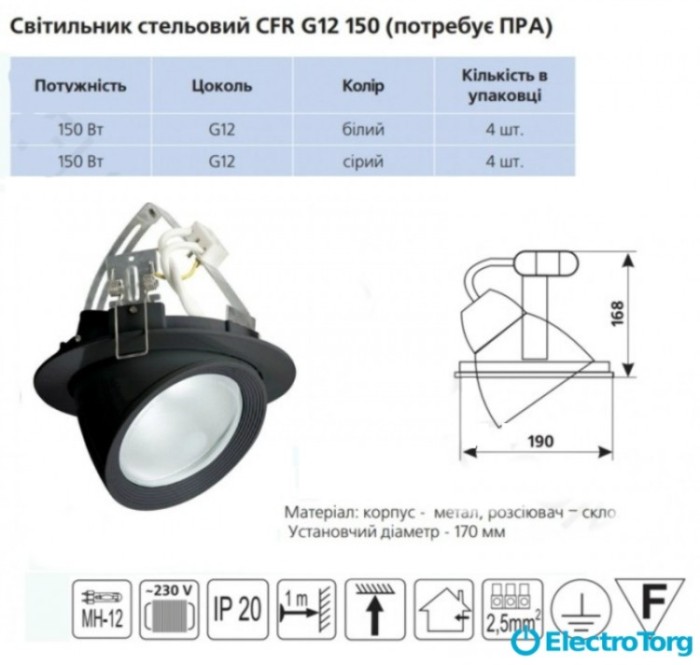 купить купить Светильник потолочный черный (нуждается в ПРА) CFR 150 150Вт G12 DELUX  