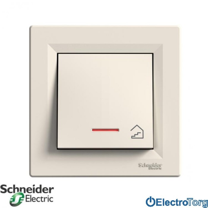Выключатель кнопочный одноклавишный с подсветкой (символ лестница) кремовый Asfora Schneider Electric (Шнайдер Электрик)