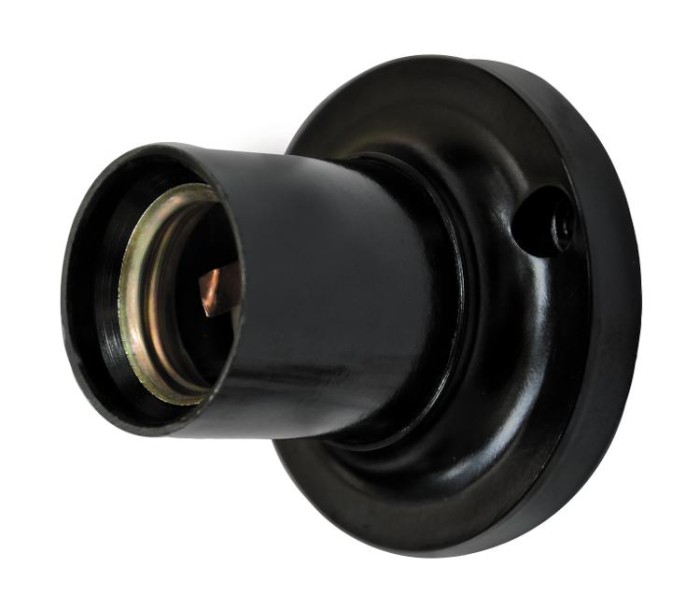 Патрон Е27 накладний, карболіт, чорний, прямий (Е27ФпП-01)