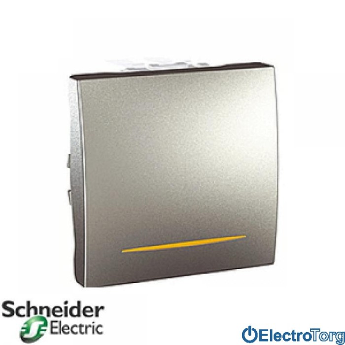 Выключатель 1-клавишный с индикатором 10AX алюминиевый Unica Schneider