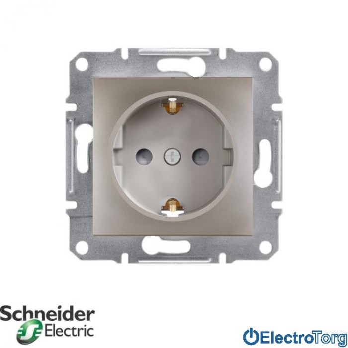 Розетка с заземлением одинарная с защитными шторками бронза Asfora Schneider Electric (Шнайдер Электрик)