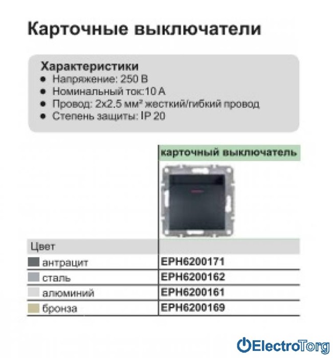 Карточный выключатель  механический сталь Asfora Schneider Electric (Шнайдер Электрик)