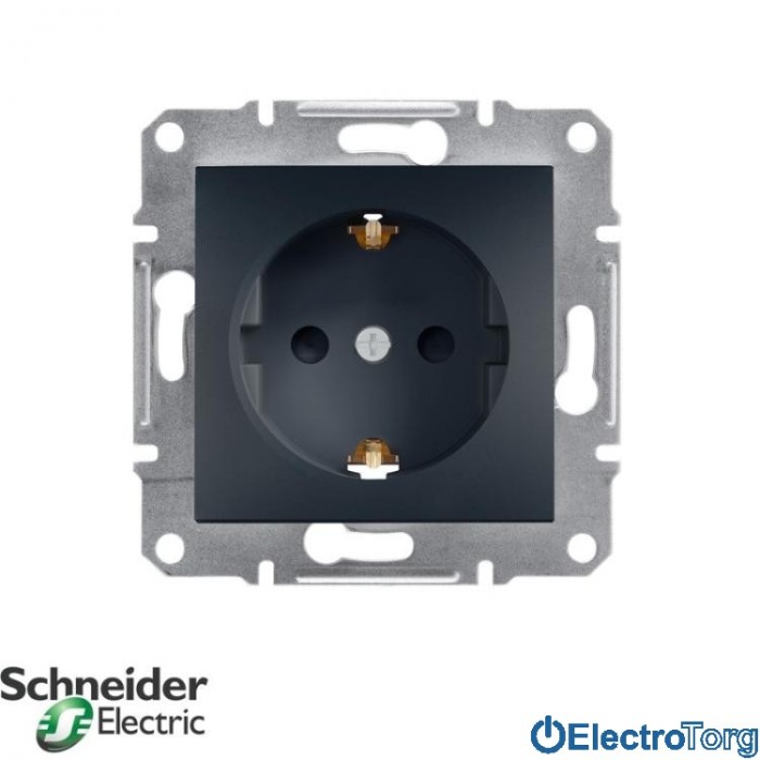 Розетка с заземлением одинарная с защитными шторками антрацит Asfora Schneider Electric (Шнайдер Электрик)