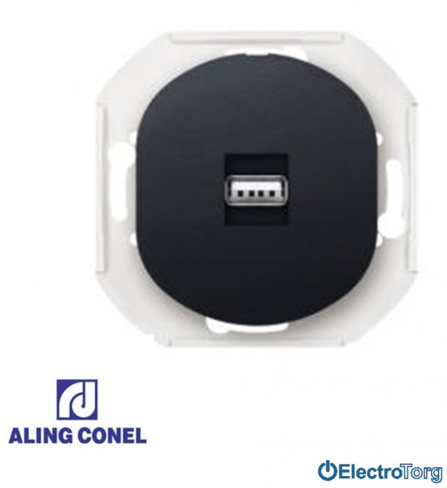 купить купить Розетка 1-я USB (черная) Aling-Conel Eon  