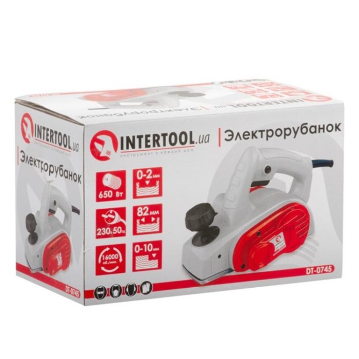 купить купить Электрорубанок, 650Вт, 16000об/мин, 0-2мм, нож 82мм INTERTOOL DT-0745  