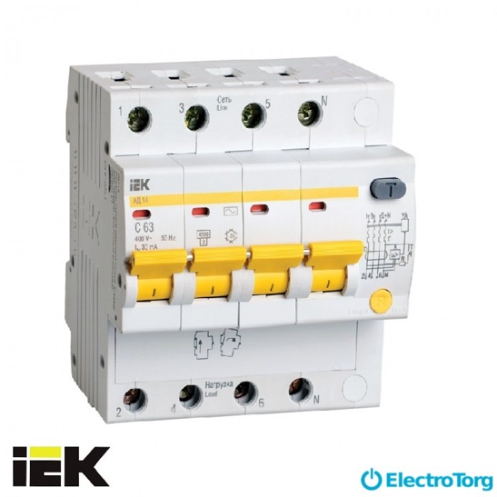 купить купить Диф.автомат АД14 4Р 50А 30мА ИЭК(IEK)  