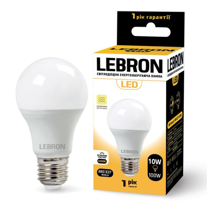 купить купить LED лампа LEBRON L-A60, 10W, Е27, 4100K, 900Lm, СВЧ датчик движения  