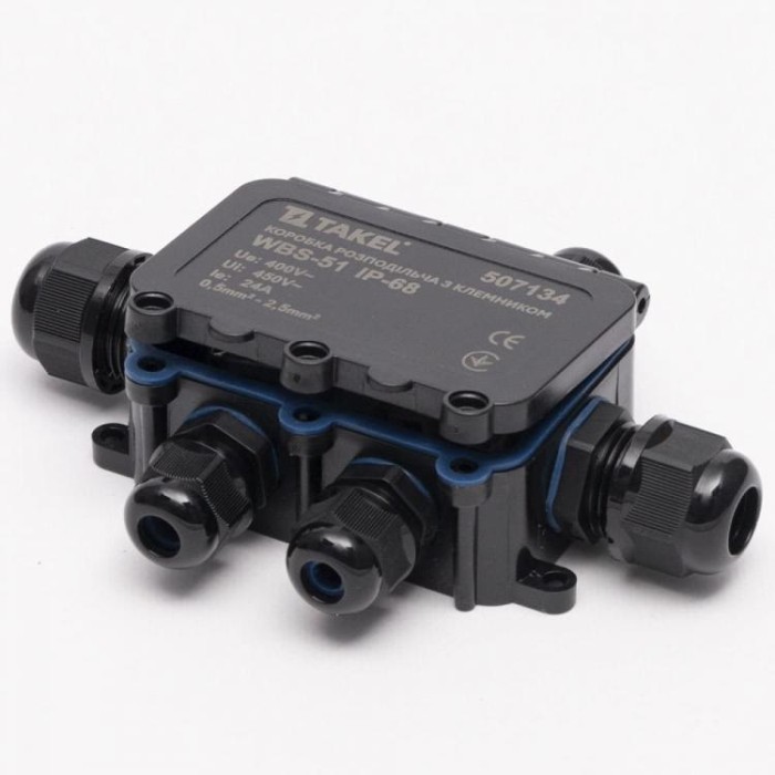 Коробка розподільча з клемником WBS-51 IP-68 на 5 отворів TAKEL