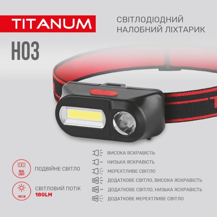 купить купить Налобний світлодіодний ліхтарик TITANUM TLF-H03 180Lm 6500K  