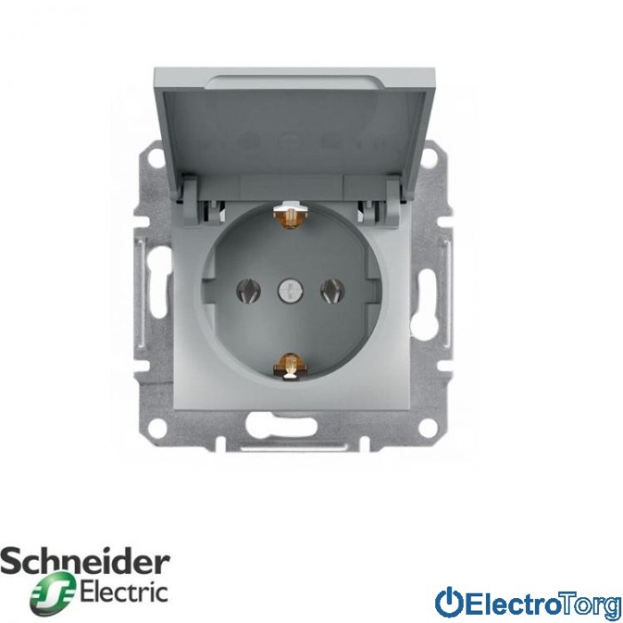 Розетка с заземлением с крышкой алюминий Asfora Schneider Electric (Шнайдер Электрик)