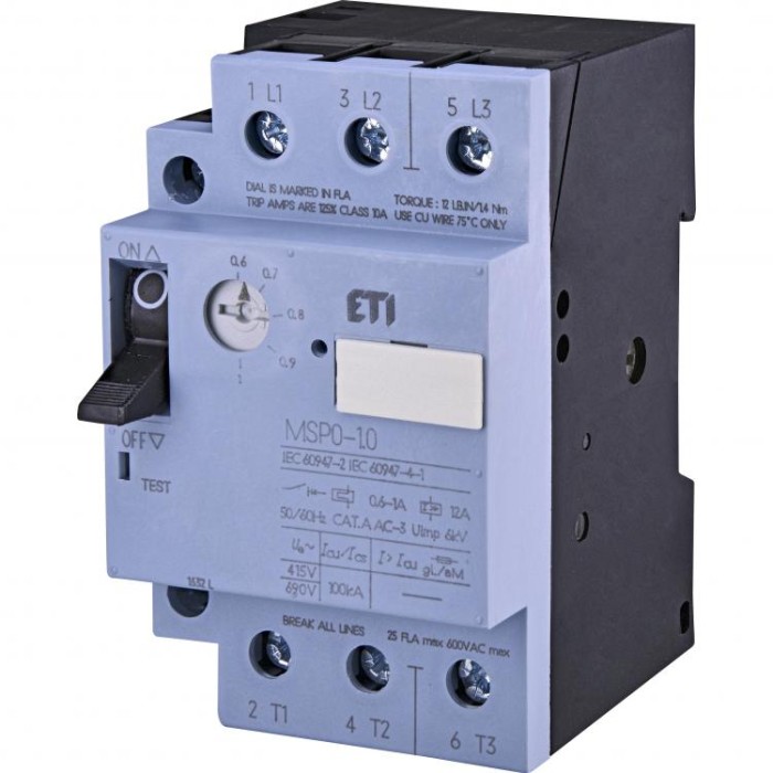 купить купить Автоматичний вимикач захисту двигуна MSP0-1,0 (0,25 kW, 0.6-1A) ETI  