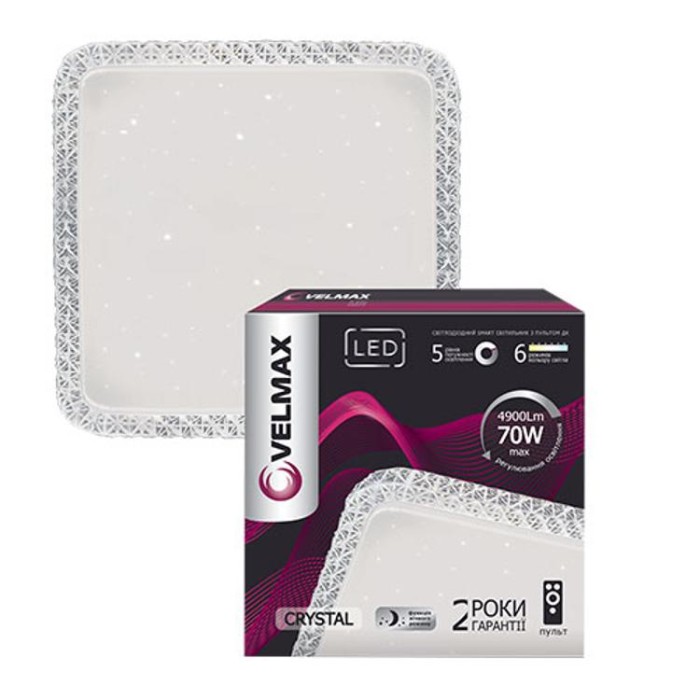 купить купить LED светильник VELMAX V-CL-CRYSTAL-s, 70W, smart, 3000K-6500K, 4900Lm, пульт дистанционного управления  