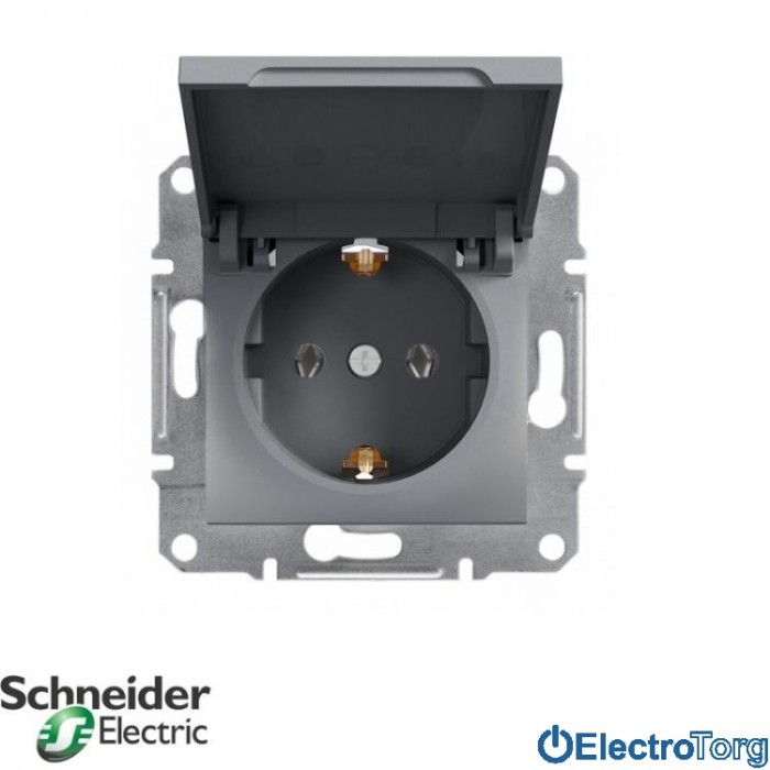 Розетка с заземлением с крышкой сталь Asfora Schneider Electric (Шнайдер Электрик)