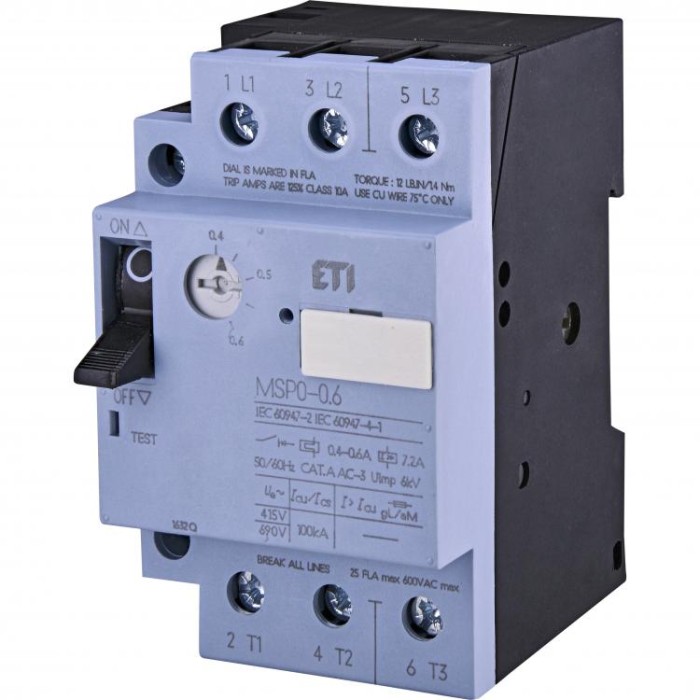 купить купить Автоматичний вимикач захисту двигуна MSP0-0,6 (0,12-0,18 kW, 0.4-0.6A) ETI  