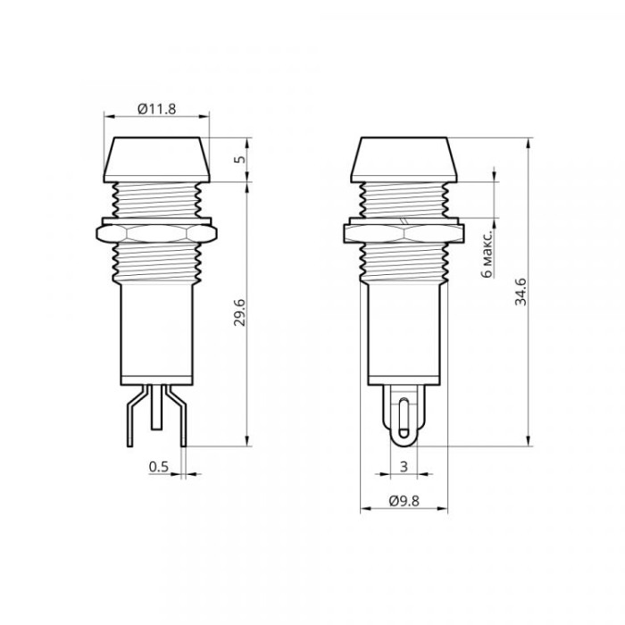 Світлодіодний індикатор металевий AD22C-10 24v AС/DС, зелений, Takel