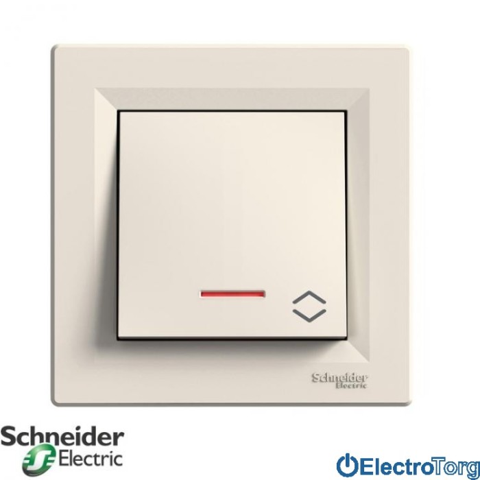 Переключатель одноклавишный с подсветкой кремовый Asfora Schneider Electric (Шнайдер Электрик)