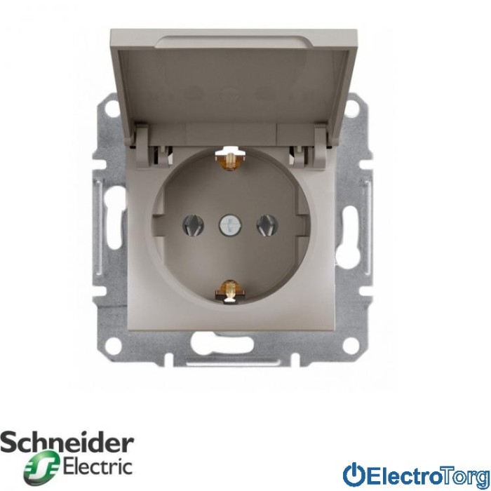 Розетка с заземлением с крышкой бронза Asfora Schneider Electric (Шнайдер Электрик)