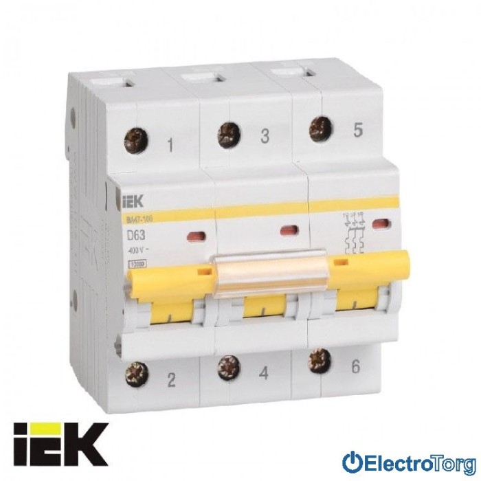 купить купить Автоматический выключатель ВА47-100 3P 10кА D 50A ИЭК(IEK)  