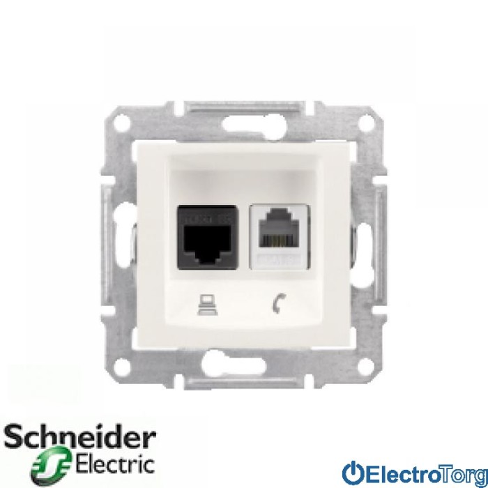 Телефонная+компьютерная розетка RJ11+RJ45 5e UTP модуль слоновая кость Sedna Schneider Electric (Шнайдер Электрик)