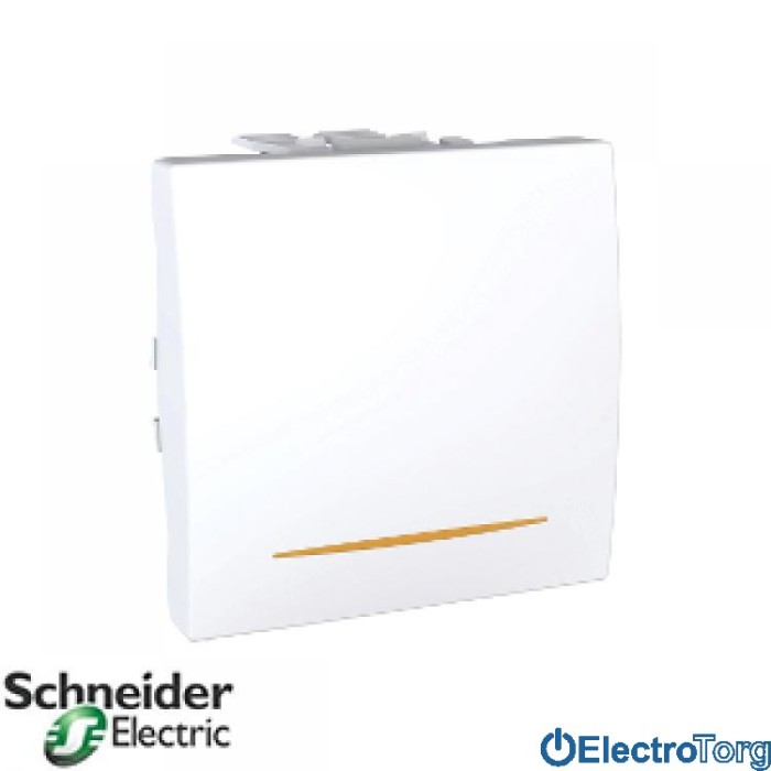 Переключатель (проходной выключатель) 1-клавишный с индикатором 10AX белый Unica Schneider