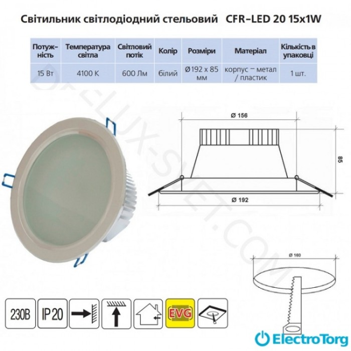 купить купить Светильник светодиодный потолочный CFR LED 20 15х1W 4100K Delux  