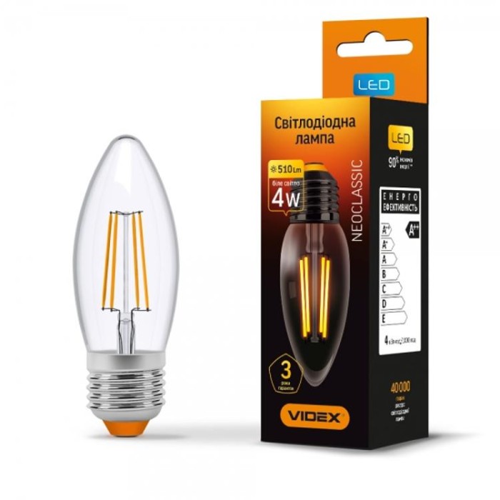 купить купить LED лампа Filament C37F 4W E27 4100K VIDEX  