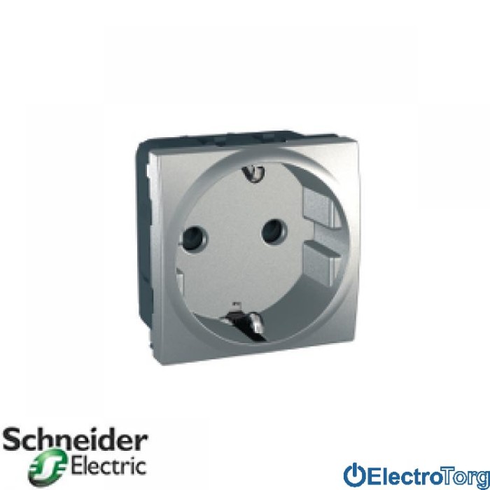 Розетка с заземлением со шторками 16А алюминиевая Unica Schneider