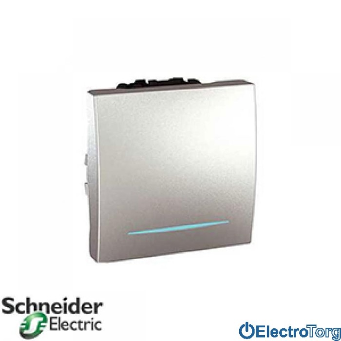 Переключатель (проходной выключатель) 1-клавишный с подсветкой 16AX алюминиевый Unica Schneider