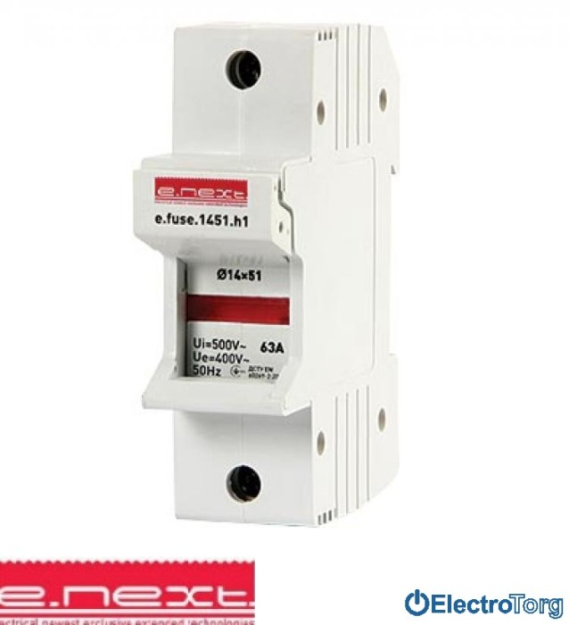 купить купить Держатель предохранителя на DIN-рейку e.fuse.1451.h1, под предохранитель 14х51, 1р, 63А E.NEXT(Енекст)  