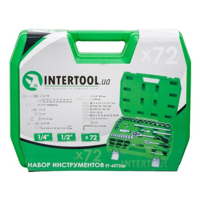 купить купить Набор инструмента 72ед, 1/2&quot;и 1/4&quot;, Cr-V INTERTOOL ET-6072SP  