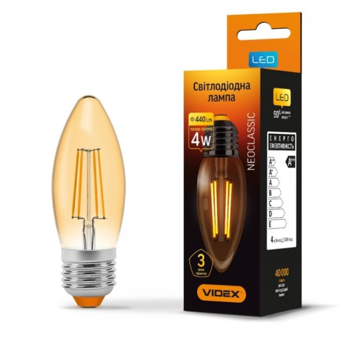 купить купить LED лампа Filament C37FA 4W E27 2200K бронза VIDEX  
