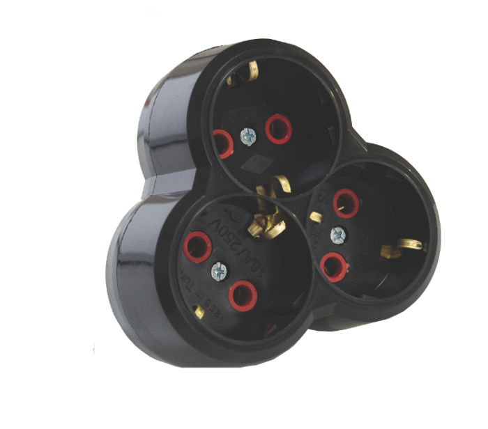 Трійник-розгалужувач з/з, 16А, тип &amp;quot;клевер&amp;quot;, чорний, AY-KA, (79 130 00)