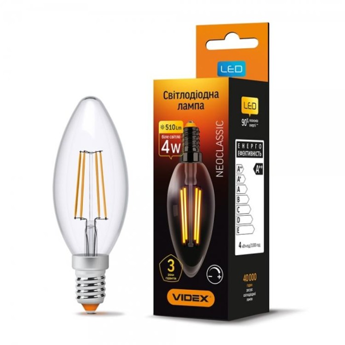 купить купить LED лампа Filament C37FD 4W E14 4100K диммерная VIDEX  
