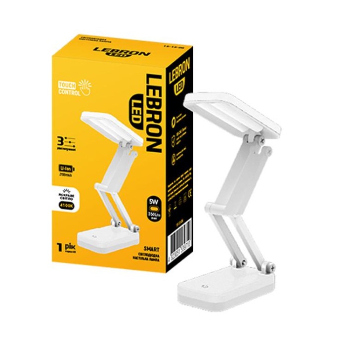 купить купить LED лампа настольная L-TL-L, 5W, 4100K, Li-ion, белая, с блоком питания Lebron  