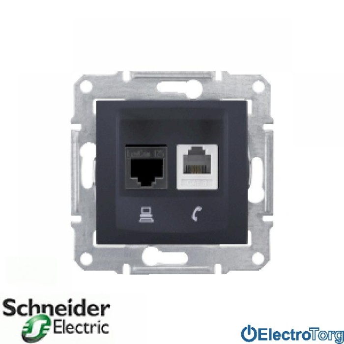 Телефонная+компьютерная розетка RJ11+RJ45 5e UTP графитовая Sedna Schneider Electric (Шнайдер Электрик)